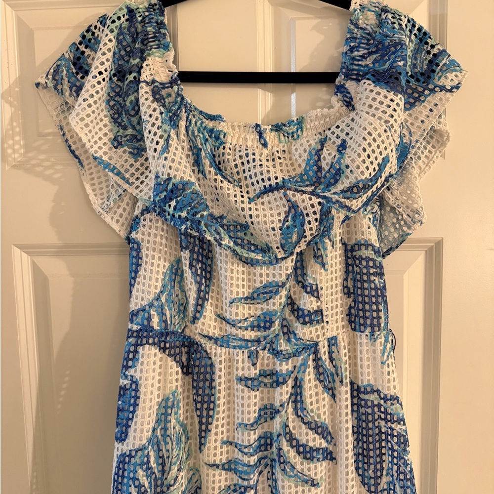 Blue and White Off-Shoulder Lilly Pulitzer Dress